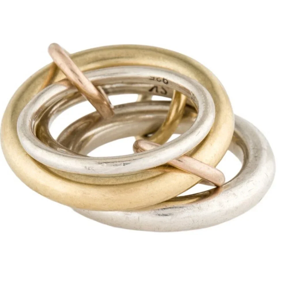 SPINELLI KILCOLLIN 18K 750 YELLOW GOLD & STERLING CICI NOIR 4 BAND STACKED RING - Picture 6 of 11